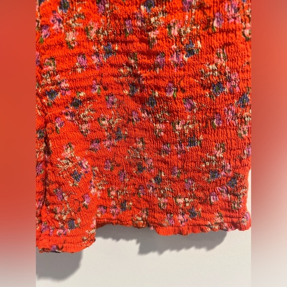 SOLD Free People One Smocked Bike Short Red, Floral Maia Viscose - Picture 5 of 6